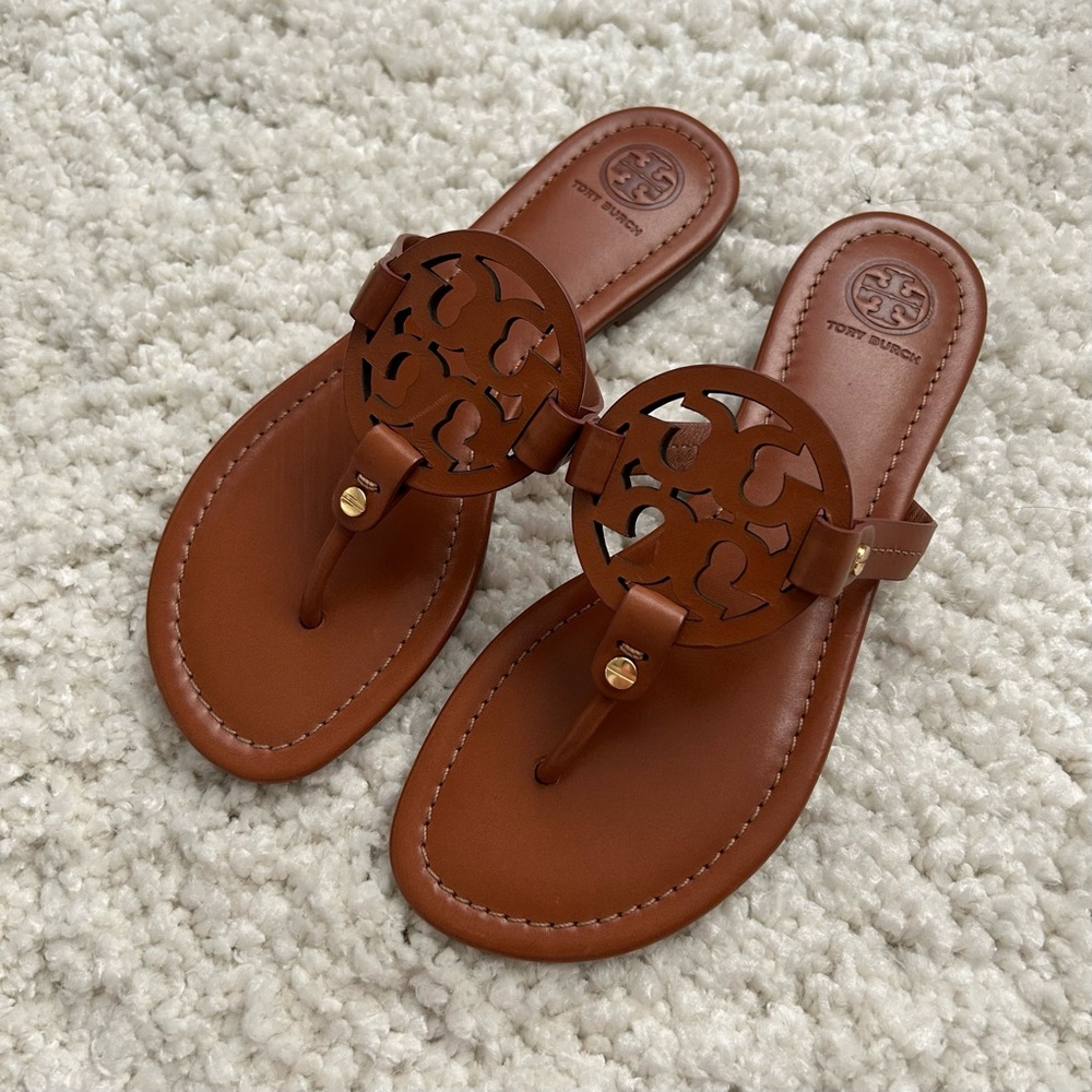 Tory Burch Brown Leather Miller Sandals sz 7